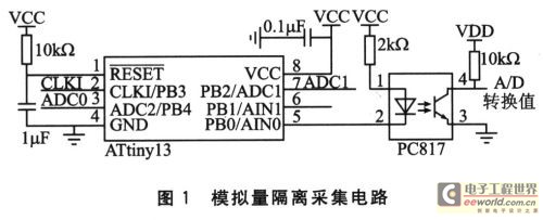 基于ATtiny13的模拟量隔离采集 