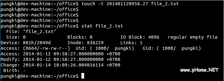 Touch using -t option