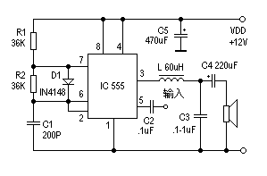 图2.6：用555制作的D类放大器