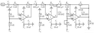 基于OPA820和THS3091芯片设计的三级放大电路