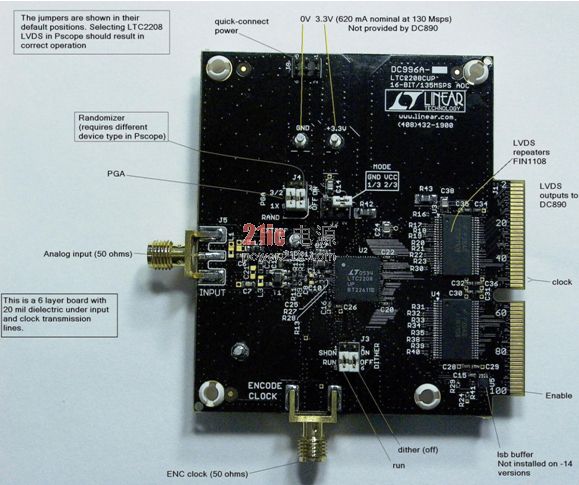 LTC2208 16 位 130Msps ADC演示板 (包括驱动器)