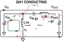 电流流向图；QH1闭合，QL1断开