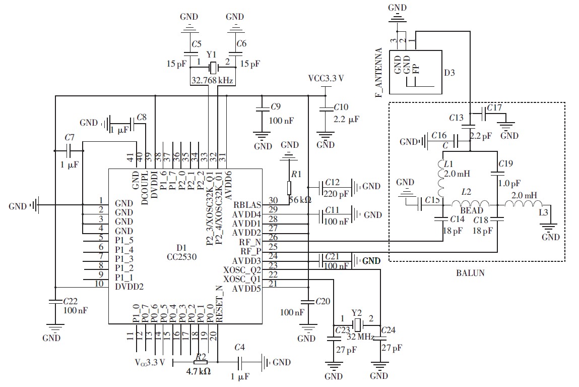 图3 CC2530 外围电路