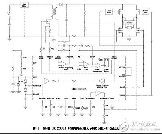 采用UC3305构建的车用反激式HID灯镇流器电路