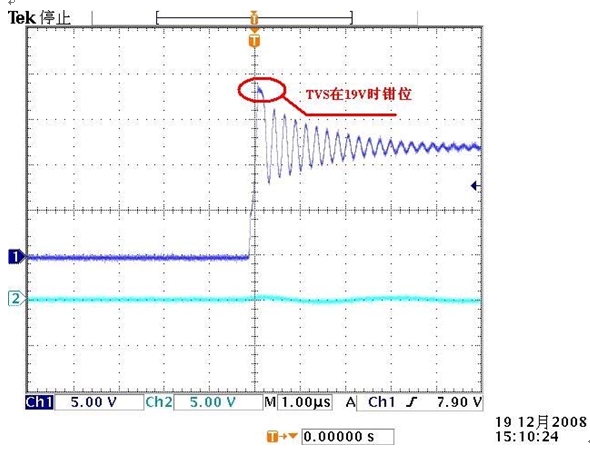 点击放大图片 图A2: 有TVS时输入端波形。