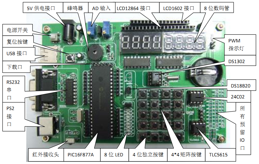 CEPARK PIC16F877A学习板